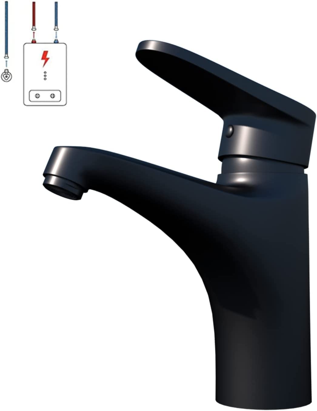 JUNSOTTOR Low-Pressure Bathroom Black Tap Single Lever Brass Mixer Tap Short