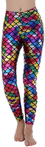 Nihoe Women's Shiny Fish Scale Mermaid Leggings Pants