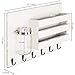 MyGift 6 Hook Wall Mounted Entryway Key Hanger and Mail Holder Basket, Vintage White Wood Hanging Home Organizer Rack with Decorative Mason Jar Flower Vase