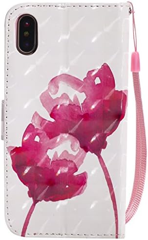 iPhone X Case (5.8-inch), iPhoneX Cover [Wrist Strap], MerKuyom [Special 3D] [Kickstand] Premium PU Leather Wallet Pouch Flip Cover Case Holster For Apple iPhone X (Pink Flower Couple)
