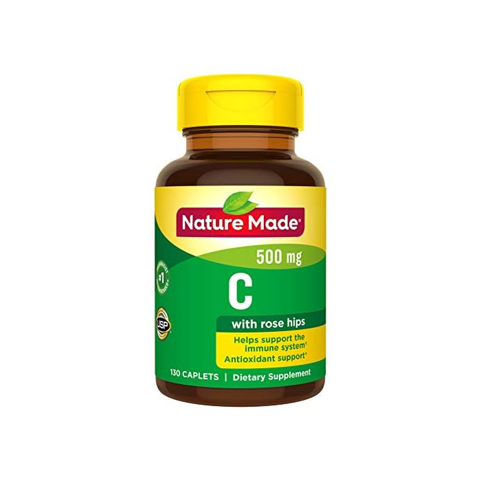 Nature Made Vitamin C 500 mg with Rose Hips, Dietary Supplement for Immune Support, 130 Caplets, 130 Day Supply