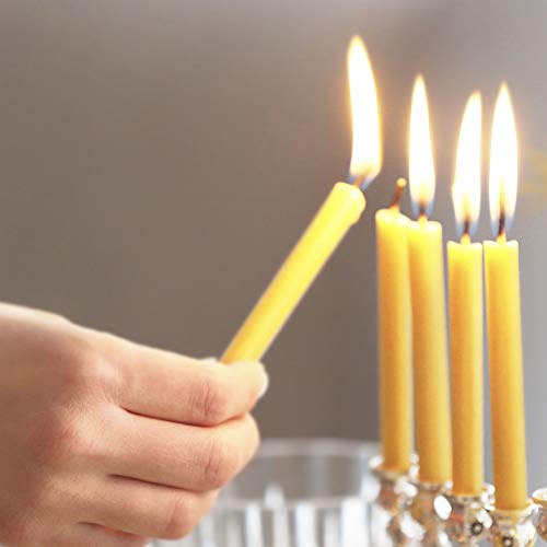 Votprof Small 7 Branch Gold Menorah + 45 Pure Beeswax Candles, 100% Beeswax, Natural Honey Scent, Dripless, Smokeless, Natural Cotton Wick, Modern Menorah - Thumbnail 5