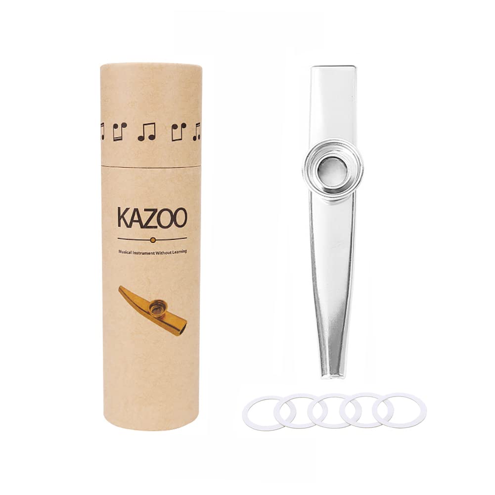 Alnicov Aluminum Alloy Kazoo with 5 Diaphragms and Gift Box for Ukulele, Guitar, Violin, Keyboard, Piano and More (Silver)