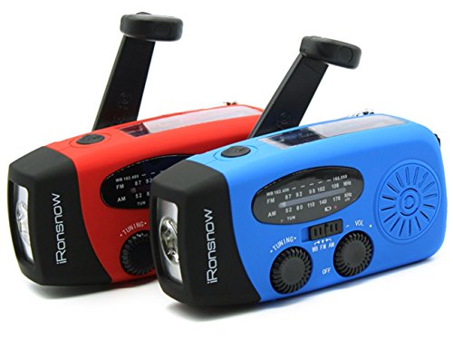 UPC 601209717340, [ 2-PACK Upgraded Version ] iRonsnow 088+ [1000mAh] Solar Hand Crank Radio AM/FM/NOAA/WB Weather Emergency Radio, Dynamo LED Flashlight Power Bank for iPhone/Android/LG Smart Phone - ( Red+Blue )