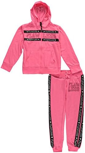 Thrill Big Girls' "Flawless Hearts" 2-Piece French Terry Sweatsuit - neon pink