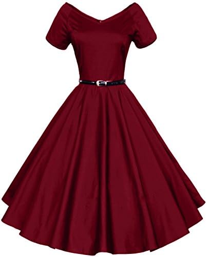 Shengdilu Women's Vintage 1940s 50s Shirtwaist Flared Swing Skaters Dress