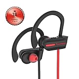 Tsumbay Bluetooth Headphones, IPX7 Waterproof Headphone, Wireless Sport Earphones In-Ear Earbuds with Mic, HD Stereo Sound, Bass, Secure Fit, Sweatproof, Noise Cancelling, 8-9 Hrs for Gym Running