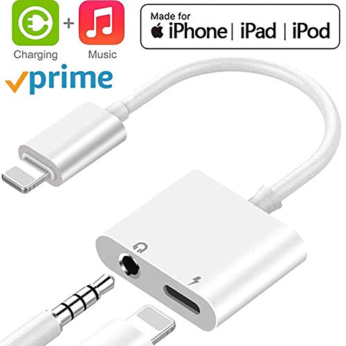 Comfort Valley Headphone Jack Adapter for iPhone, 3.5mm Headphone Adapter Charger Cable for iPhone X/Xs Max/XR / 8/8 Plus Audio Splitter Accessory Supports The Latest iOS System（White）