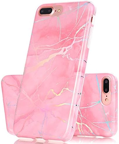 iPhone 8 Plus/iPhone 7 Plus Case，Gooyu Shiny Change Colour Marble Design Clear Bumper Glossy TPU Soft Rubber Silicone Cover Phone Case for iPhone 7 Plus / iPhone 8 Plus（Pink）