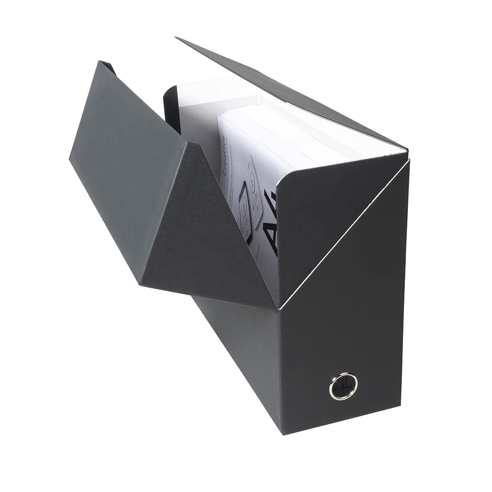Exacompta - Ref 89421E - Canvas Transfer Box - 250 x 330mm in Size, Suitable for Storing A4 Documents, 120mm Spine, Metal Finger Hole, Spine Label - Black