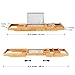 LANGRIA Bamboo Wood Bathtub Caddy Tray with Extending Sides Mug/Wineglass/Smartphone Holder, Metal Frame Book/Pad/Tablet Holder with Waterproof Cloth Detachable Sliding Tray Non-Slip Rubber Base