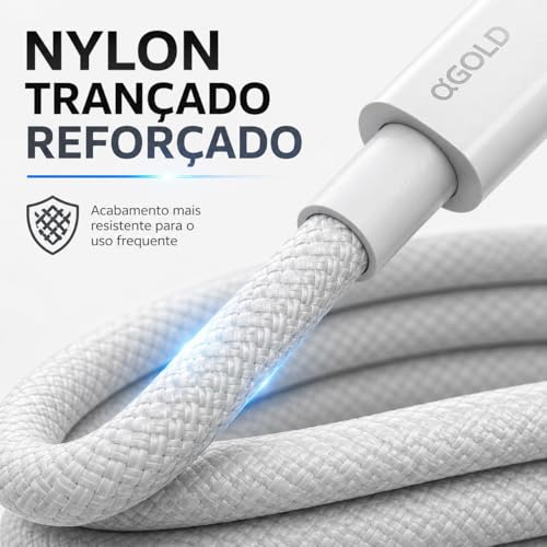 Cabo USB-C para USB-C 2 Metros 60W, Nylon Trançado Reforçado, Carga e Dados, Compatível com iPhone 15/16, Samsung Galaxy, Xiaomi, iPad, MacBook, Notebook e Tablet