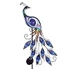 TERESA’S COLLECTIONS Metal Peacock Garden Decor Solar Lights with Crackle Glass Ball, Solar Peacock Stake Lawn Ornaments…