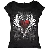 Womens Y2K Gothic Graphic V-Neck Slim Fit T-Shirt Grunge Vintage Short Sleeve Trendy Crop Tops