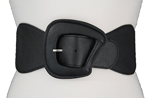 TFJ Women Fashion Belt High Waist Hip Faux Leather Elastic Band Size S M Black