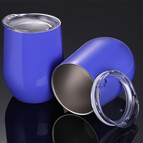 Skylety 12 oz Double-insulated Stemless Glass, Stainless Steel Tumbler Cup with Lids for Wine, Coffee, Drinks, Champagne, Cocktails, 2 Sets (Hydrangea)