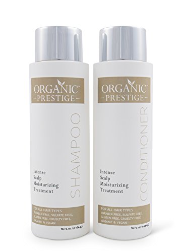 Luxury Shampoo and Conditioner SET (16 oz) - Natural, Organic Dandruff, Moisturizing, Volume, Psoriasis, Hair Loss, Detangler, Split Ends, Itchy Scalp, Sulfate Free, Paraben Free by Organic Prestige