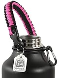 Gearproz Handle for Hydro Flask, Nalgene, Takeya - America's No. 1 Paracord Water Bottle Carrier with Safety Ring - Fits Wide Mouth 12 oz to 64 oz Flasks (Hot Pink)