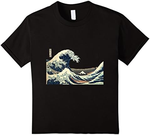 Kids Japanese T Shirt - The Great Wave off Kanagawa Vintage Art 4 Black