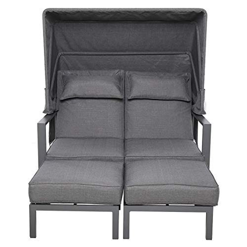 OUTLIV. Daybed Atlanta, mit Dach Doppelliege für Garten & Terrasse, Aluminium & Olefin, Verstellbare Rückenlehne, Abnehmbares Sonnendach, Anthrazit/Grau – Bild 4