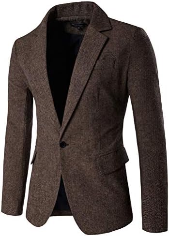 Men Suit Blazer Jacket Casual Slim Fit One Button Prom Tuxedo Coat Outwear Coffee