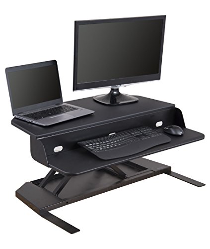 Stand Up Desk Store AirRise Corner Pro Two-Tier Standing Desk Converter/Sit Stand Desk - Turn Any Cubicle Into a Stand Up Desk/Adjustable Desk (Pneumatic Adjustment | 36" Wide | Black)