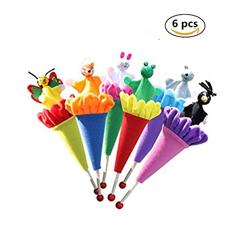 Pop Up Cone Puppets, 6 Pcs Cute Cartoon Animals Pop Up Puppets Telescopic Stick Rods Doll Hide and Seek Parent-child Toys Educational Toy