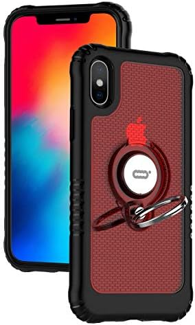 ICONFLANG Compatible Phone Case for iPhone Xs/for iPhone x 5.8" with Ring Kickstand 360 Degree Rotating Drop Airbag Protection Shock Absorption Case [Compatible Magnetic Car Mount Case] (Red)