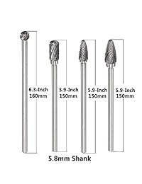 Yakamoz Juego de 4 piezas de 5,9 pulgadas de largo de acero de tungsteno sólido carburo rotatorio quemadores con vástago de 1 4 pulgadas se adapta a herramienta rotativa para carpintería perforación tallado grabado