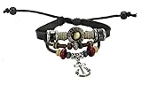 SDBING Vintage Retro Anchor Pendant Three Leather Bracelet