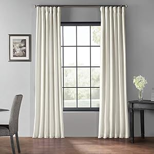 Image of HPD Half Price Drapes PDCH-KBS2BO-96 Blackout Vintage Textured Faux Dupioni Curtain (1 Panel), 50 X 96, Off White