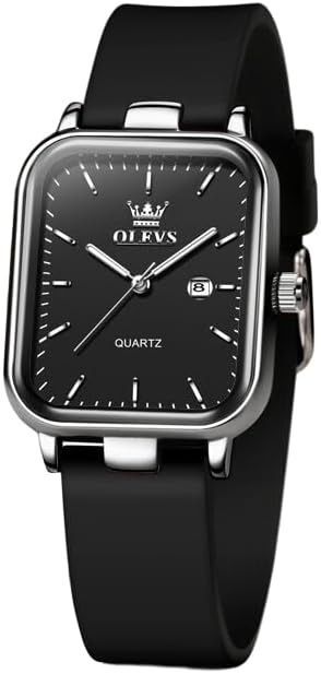 Square Dial Silicone Strap Elegant Quartz Waterproof Watch - Easy Read Amazon.com: OLEVS Watch for Women Waterproof Luminous  main image 2