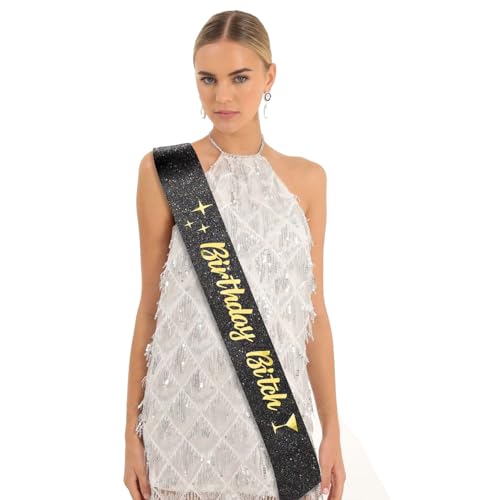 Birthday Bi*ch Sash Black Glitter Birthday Sash Birthday Gifts