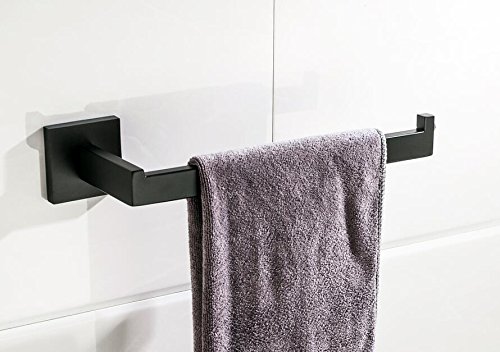 Turs SUS 304 Stainless Steel Bath Towel Holder Hand Towel Ring Hanging Towel Hanger Bathroom Accessories Contemporary Square Style Wall Mount, Matte Black