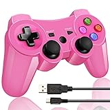 Double Vibrating Wireless Controller for PS3 With Charge Cable (Bright Pink )