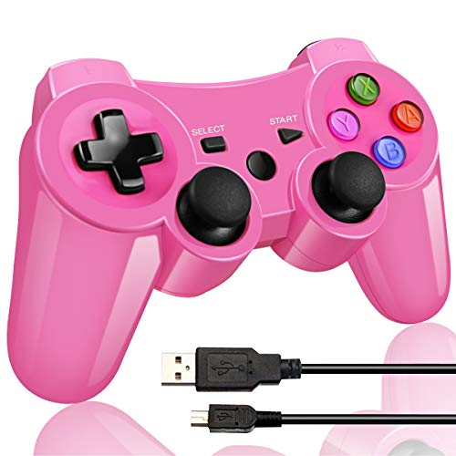 Double Vibrating Wireless Controller for PS3 With Charge Cable (Bright Pink )