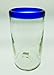 Mexican Glass Blue Rim Tumblers Set of 8, 20 Oz.