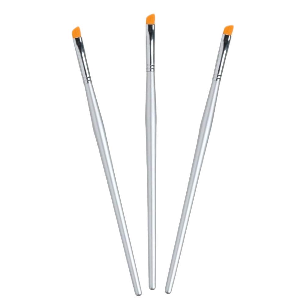 (3 Pieces) Professional Angled Eyebrow Brush, 7", Taklon, Silver - By Gold Cosmetics & Supplies | Eyebrow/Eyeliner Brow and lash Brush Set For Tinting, Makeup, Esthetician