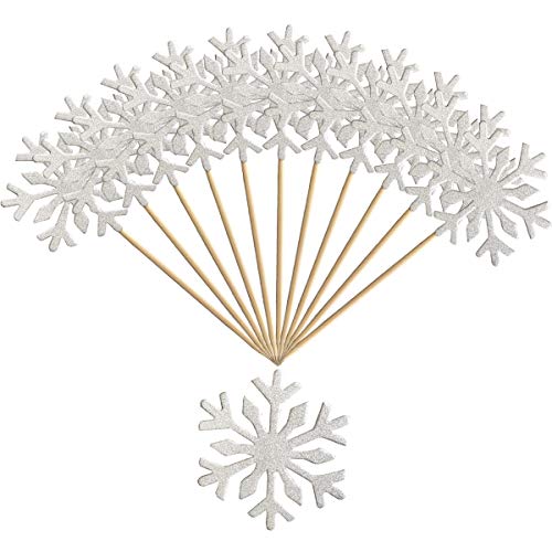 Snowflake Cupcake Topper 60 PCS Glitter Cupcake Picks Cute Cake Toppers for Christmas Party/Frozen Themed Party/Wedding Party Decorations (Silver)