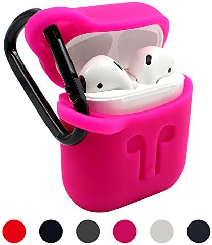 Case for Apple AirPods Protective Silicone Cover With Keychain AND Earphone Sports Anti-lost Strap The Best Airpods Accessories for Apple AirPods Charging Case (Rose Red)