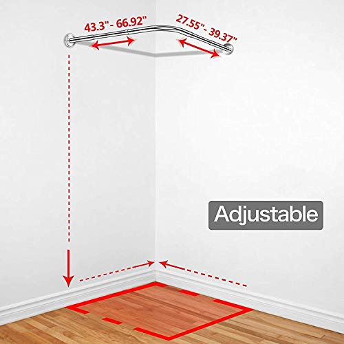SIKAIQI Curved Curtain Rod,L Shaped - Adjustable 27.55"-39.37"x27.55"-39.37",Never Rust Stainless Steel Corner Shower Curtain Rod