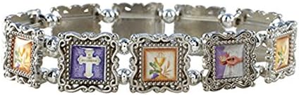 First Holy Communion Silver Tone Epoxy Picture Bead Bracelet, 7 Inch