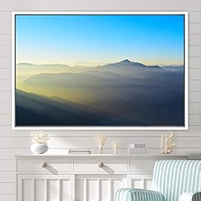signwin Framed Canvas Wall Art Blue Sunset Abstract...