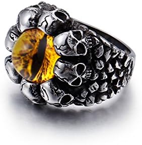 UNISS Vintage Yellow Leopard Eye Rings for Men Stainless Steel Band Rings Silver Black Skulls Punk Rings