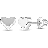 925 Sterling Silver Tiny 5mm x 5mm Heart Shaped Screw Back Locking Earrings for Babies and Toddler Girls, Formal and Casual Wear for Daily Use