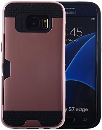 Case Art Plus [Full Degree Protection] Transparent Curved Screen Protector Film [Card Slot Bumper] Super Slim Fit Light Case for Galaxy S7 Edge (Rose Gold)