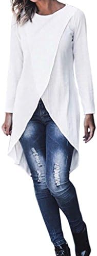 Gallity Womens Long Sleeve Front Forking Irregular Tops Fall Winter Pullover Blouses (S, White)