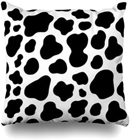 YeaSHARK Throw Pillow Covers Milk Pattern Cow White Black Spot Leather Abstract Skin Chocolate Drawing Zippered Design Square 16"x16" Pillowcase Home Decor Cushion Case