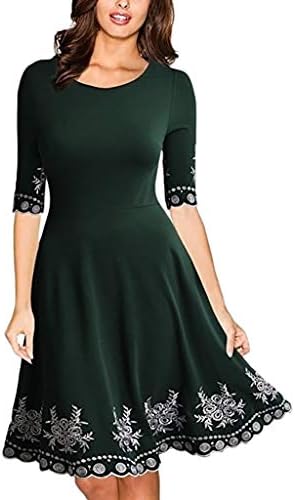 WUDUBE 2019 Spring Summer Women Half Sleeve O-Neck Print Casual Slim XL Mini Club Wear Cocktail Sexy Midi Banquet Clothing for Ladies Going Out Novelty Swing Dress Bridesmaid
