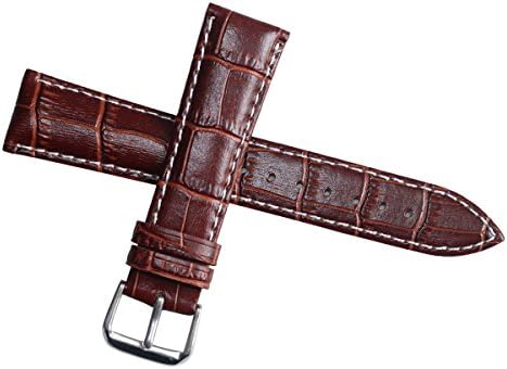 Men's Dark Brown Replacement Watch Strap 19mm Genuine Leather with Contrast White Stitching